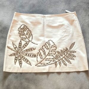 Michael Kors Genuine Leather White Studded Mini Skirt (Size 6)